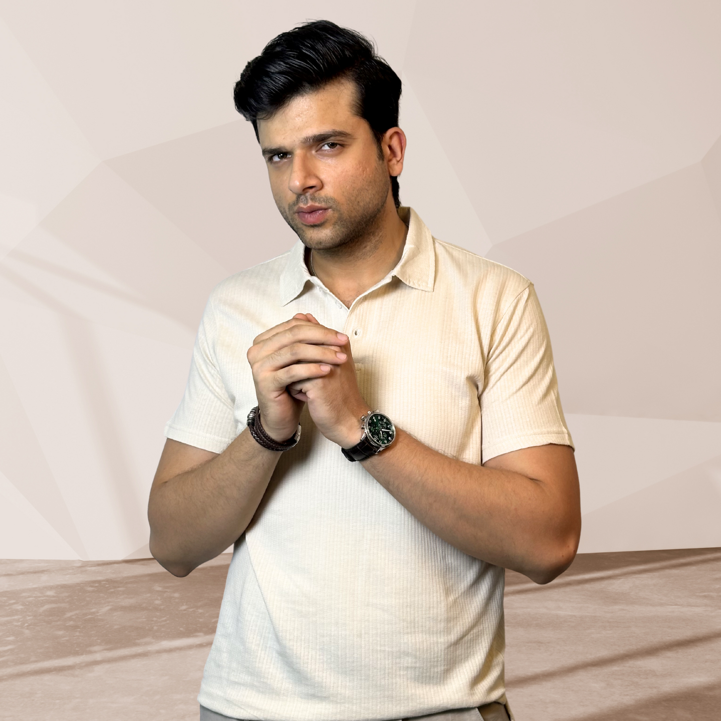 MEN'S BEIGE KNITTED POLO - THE MONTERO