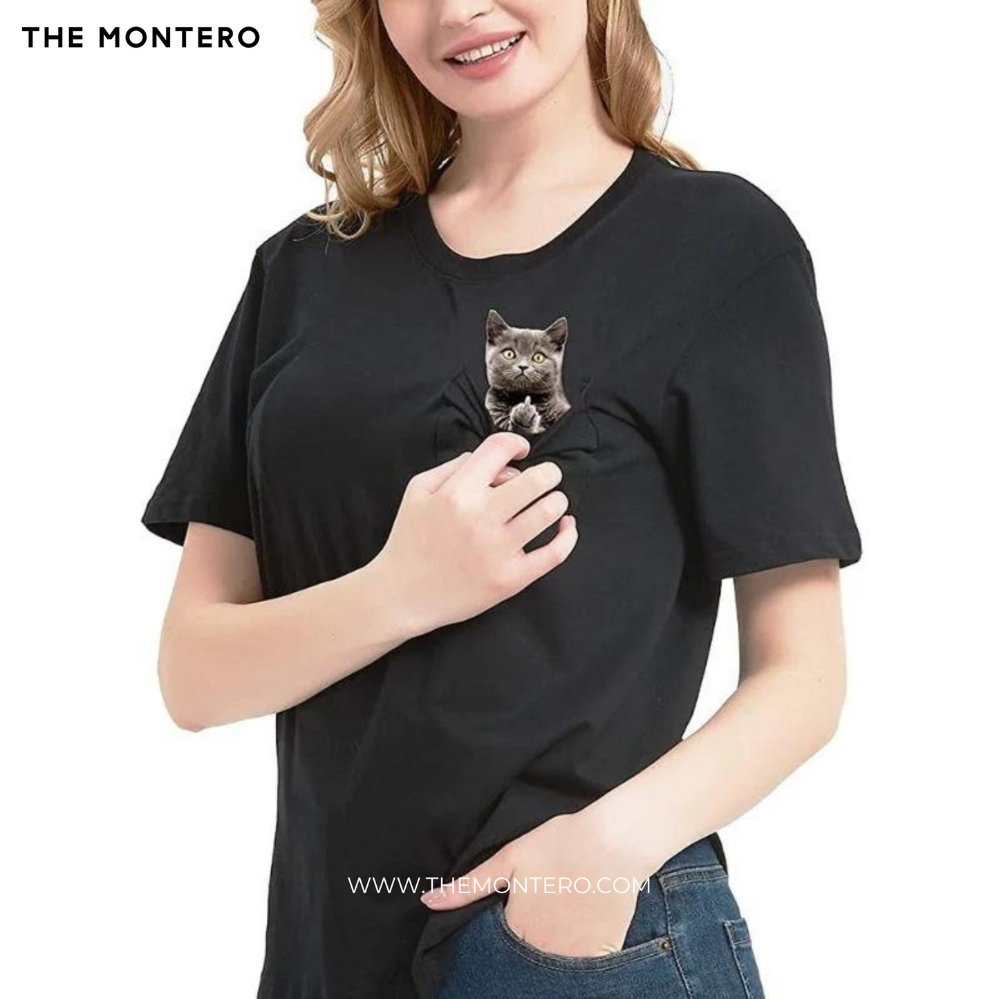 GRAY CAT POCKET T-SHIRT - THE MONTERO