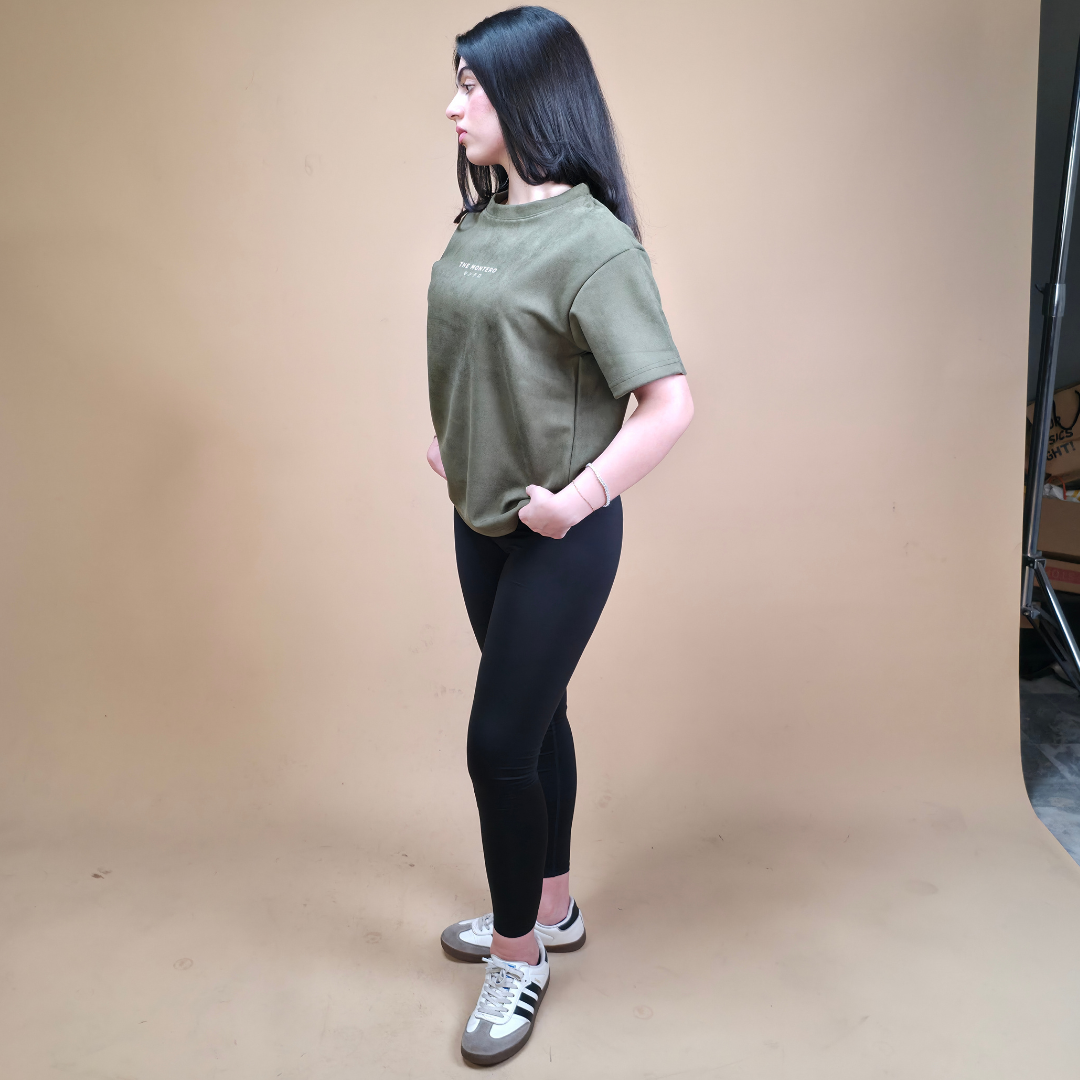Suede Olive Boxy Fit T-Shirt