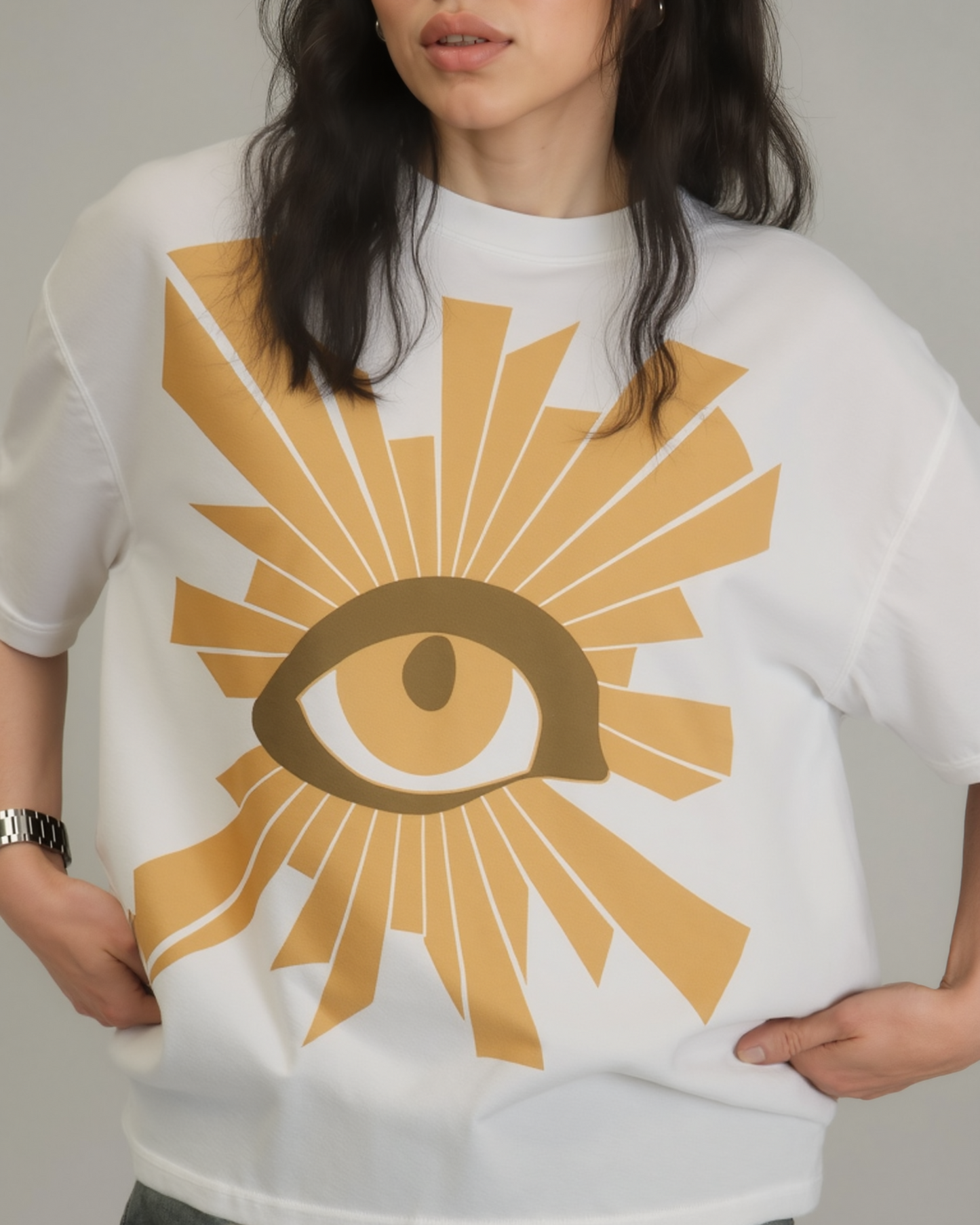 The Art of Eye contact over size Tee - Biege
