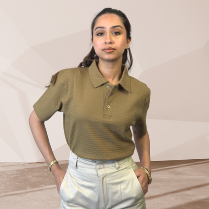 WOMEN'S MUSTARD KNITTED POLO