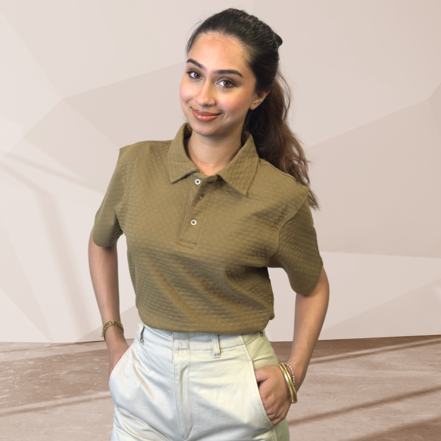 WOMEN'S MUSTARD KNITTED POLO