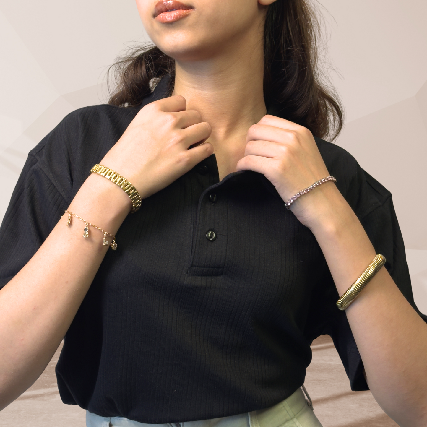 WOMEN'S BLACK KNITTED POLO
