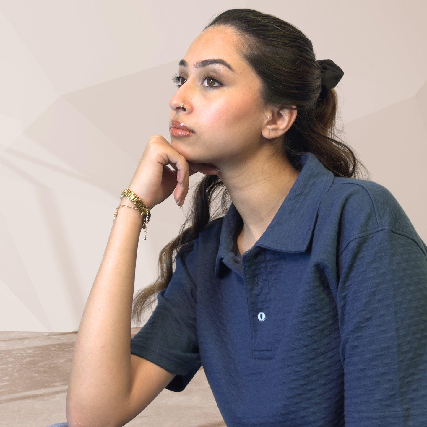 WOMEN'S BLUE KNITTED POLO
