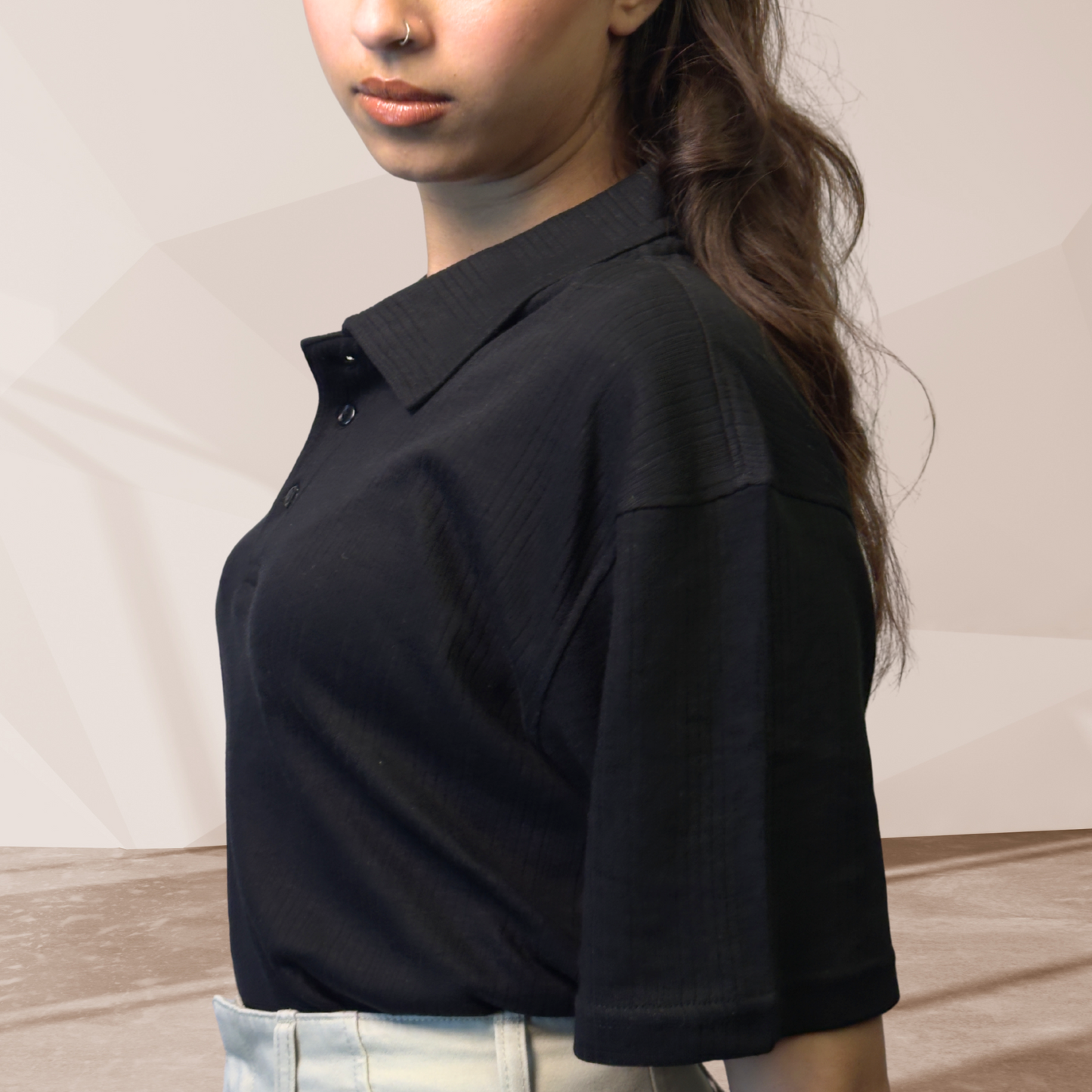 WOMEN'S BLACK KNITTED POLO