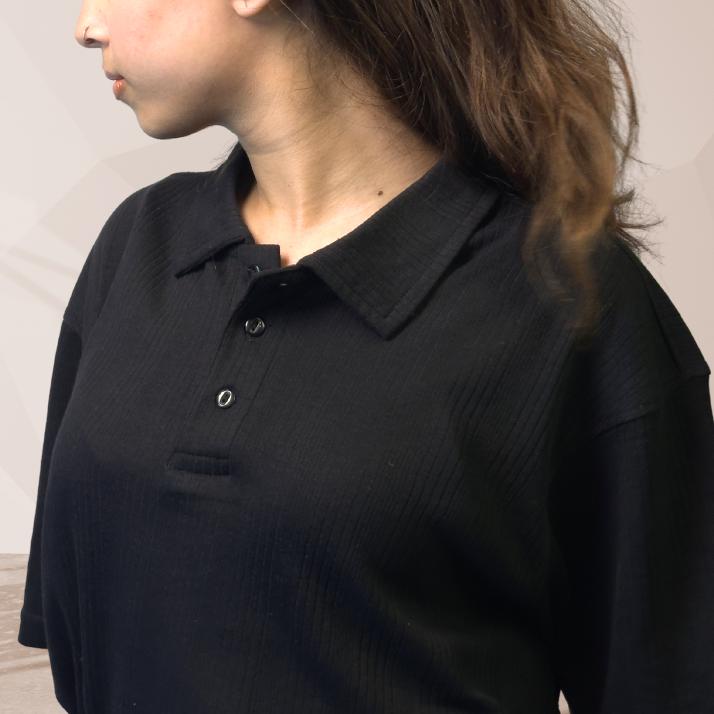 WOMEN'S BLACK KNITTED POLO