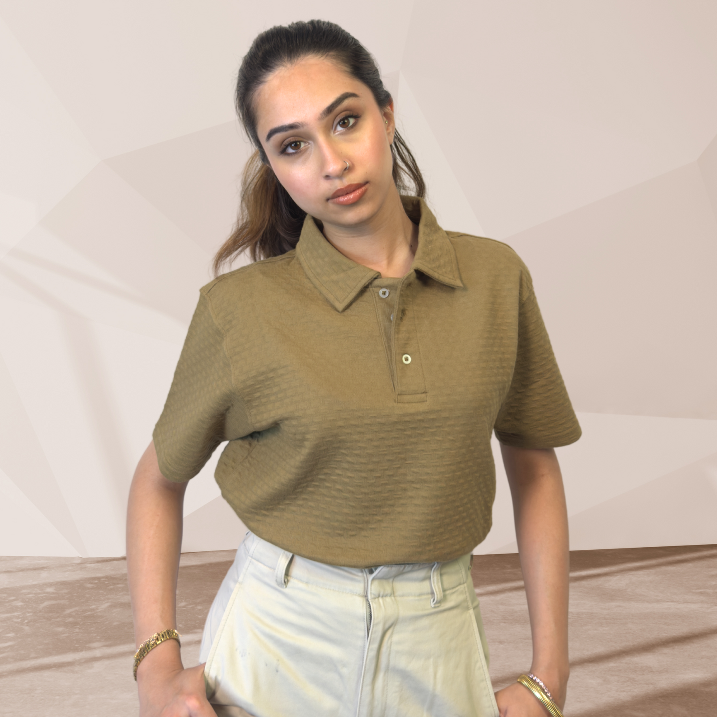 WOMEN'S MUSTARD KNITTED POLO
