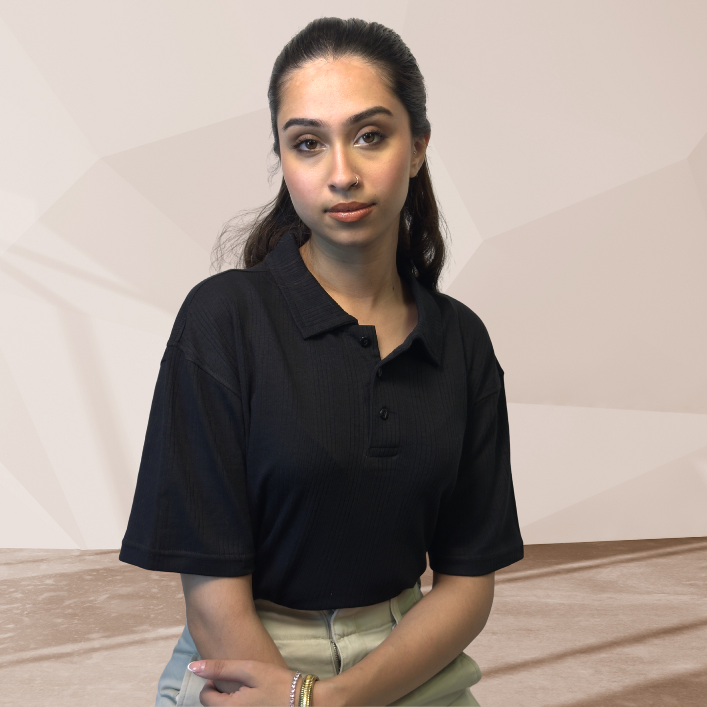WOMEN'S BLACK KNITTED POLO