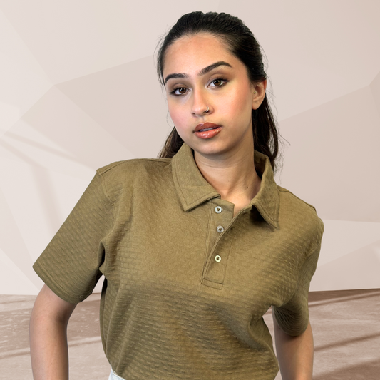 WOMEN'S MUSTARD KNITTED POLO