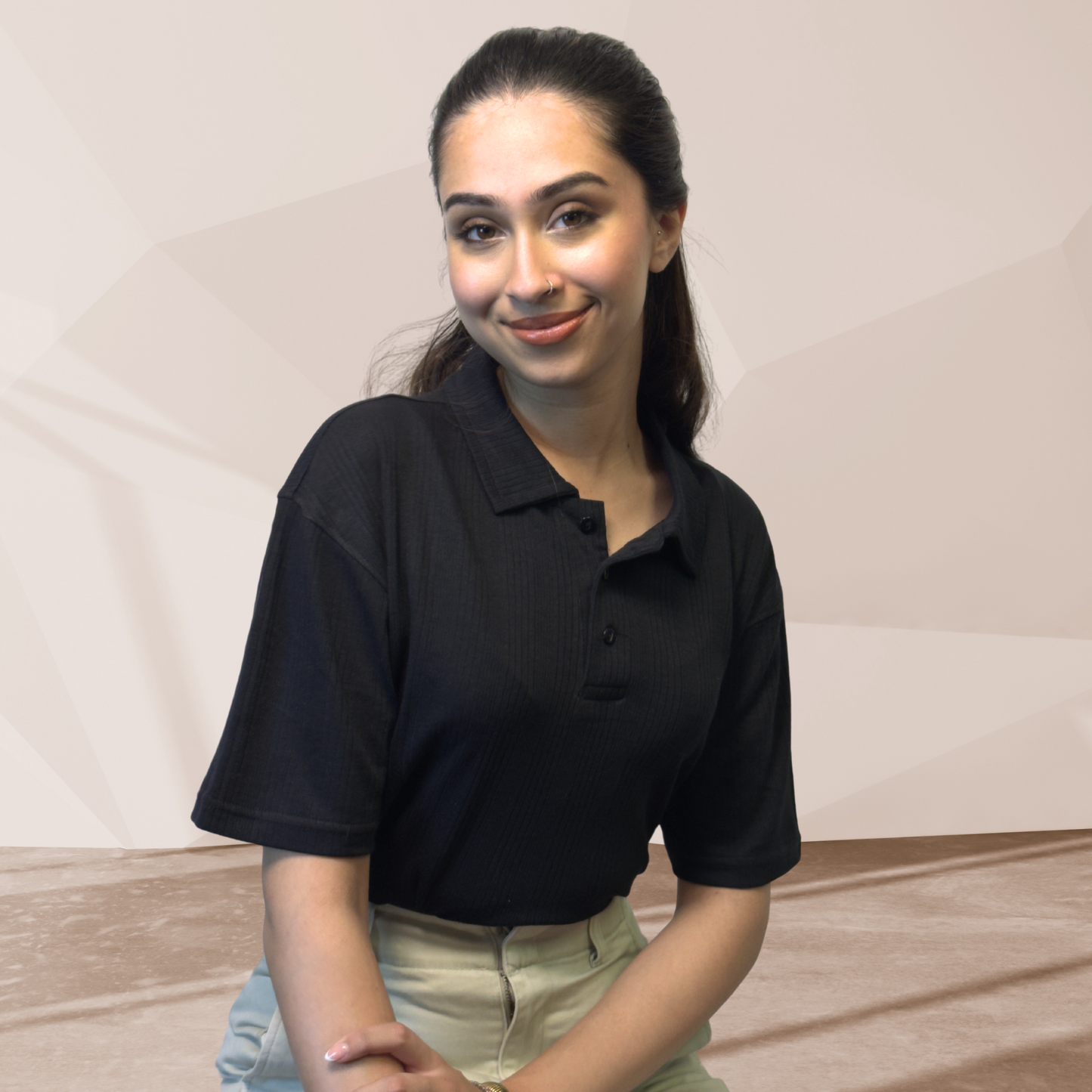 WOMEN'S BLACK KNITTED POLO