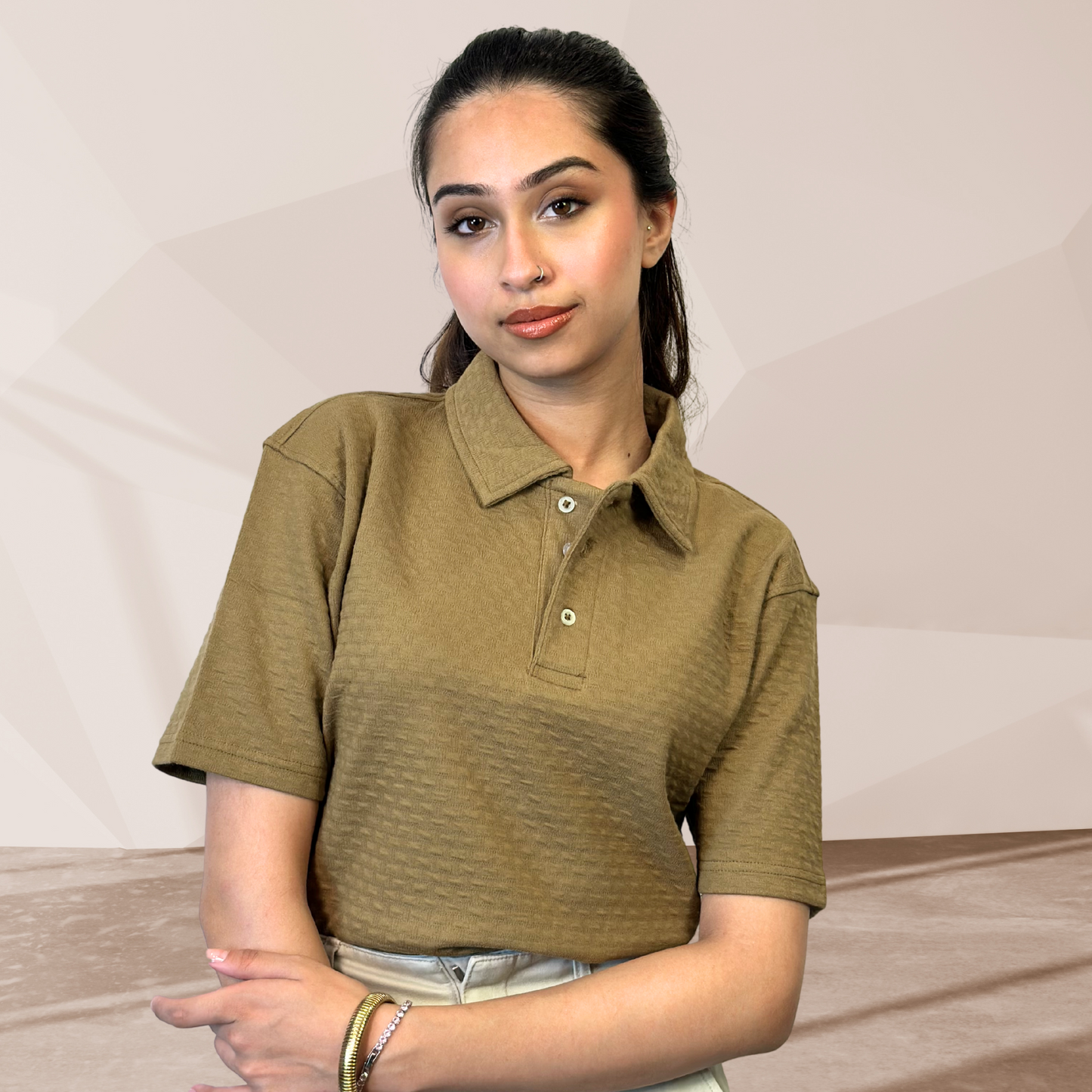 WOMEN'S MUSTARD KNITTED POLO