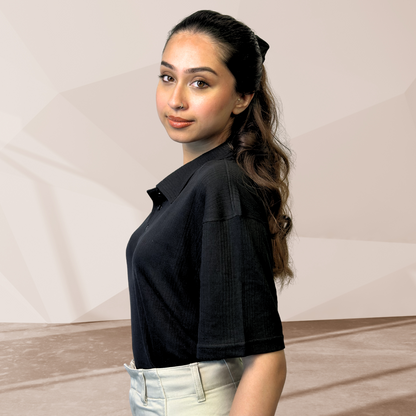 WOMEN'S BLACK KNITTED POLO