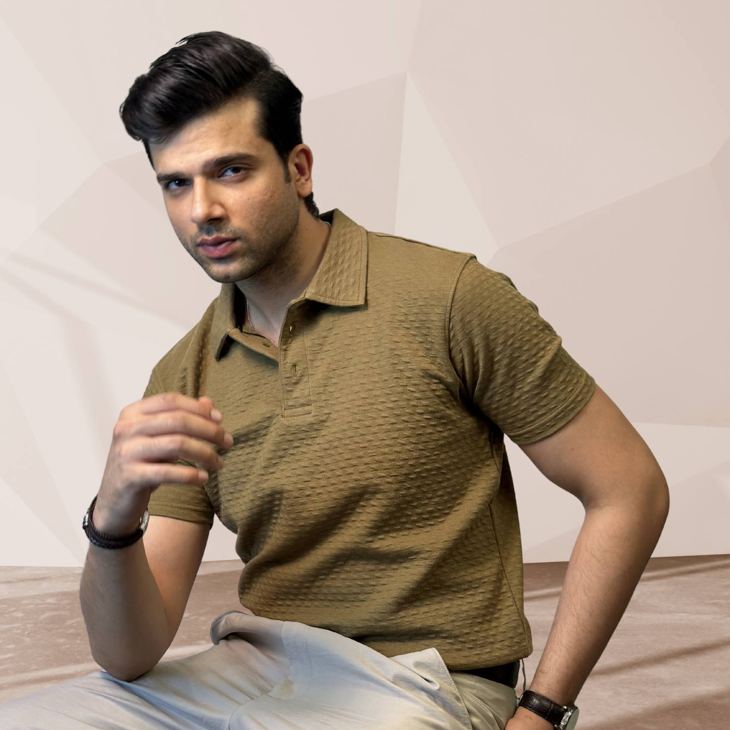 MEN'S MUSTARD KNITTED POLO