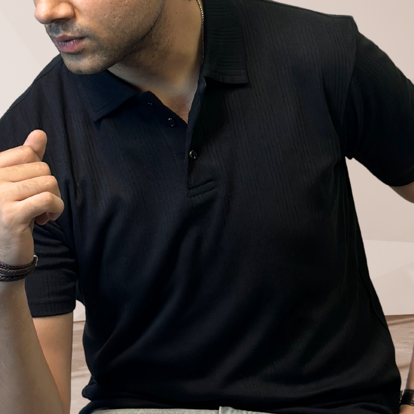 MEN'S BLACK KNITTED POLO