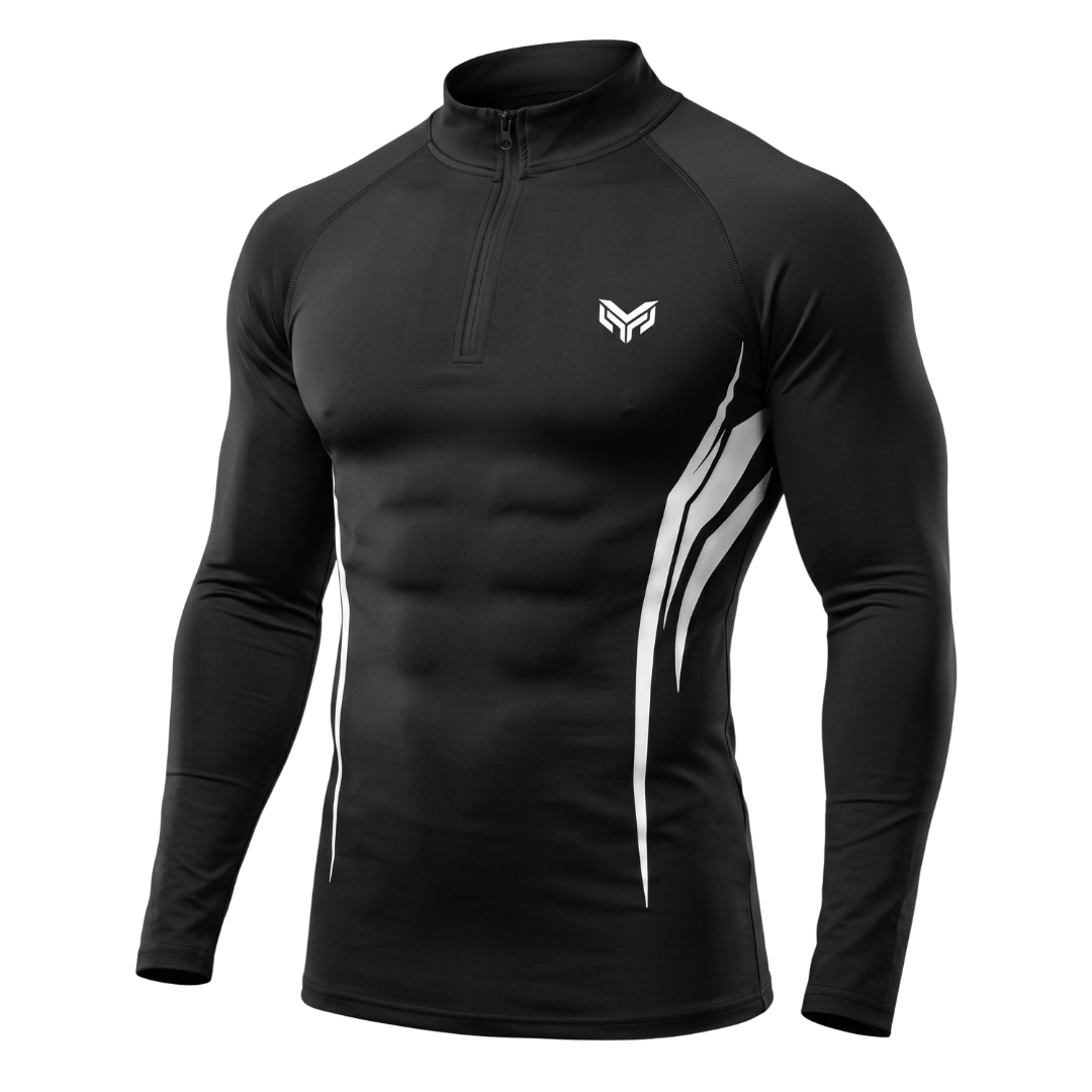 Montero Men's Quarter-Zip Compression Shirt – Black | Long Sleeve Activewear