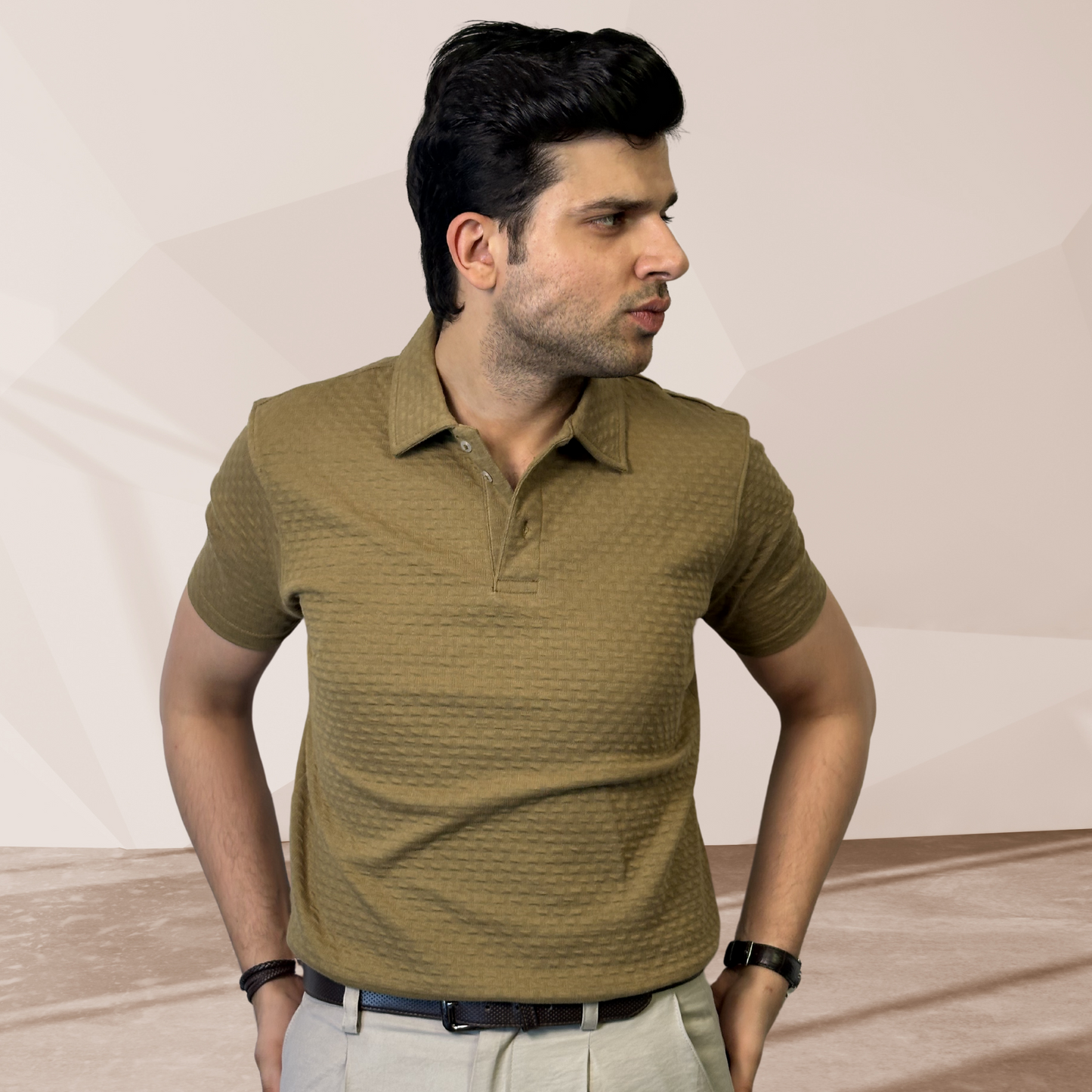 MEN'S MUSTARD KNITTED POLO