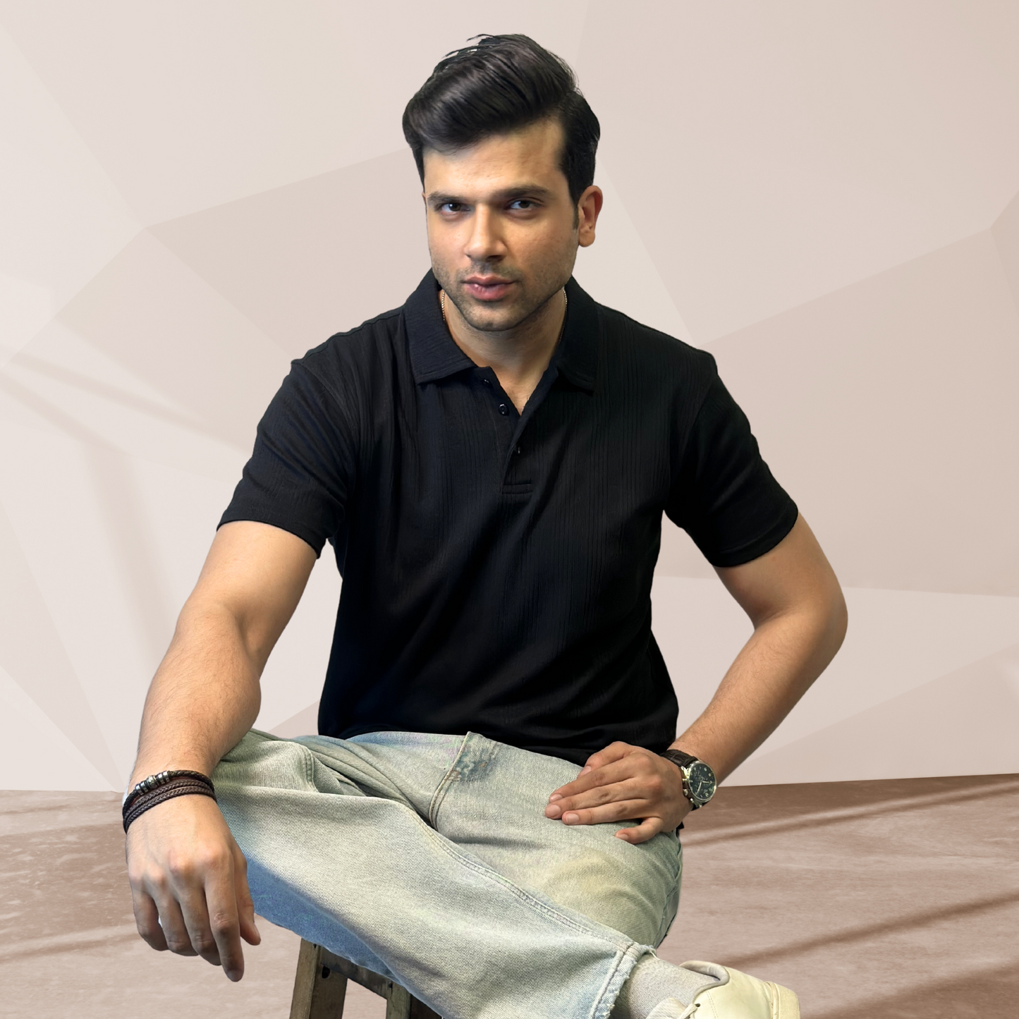 MEN'S BLACK KNITTED POLO