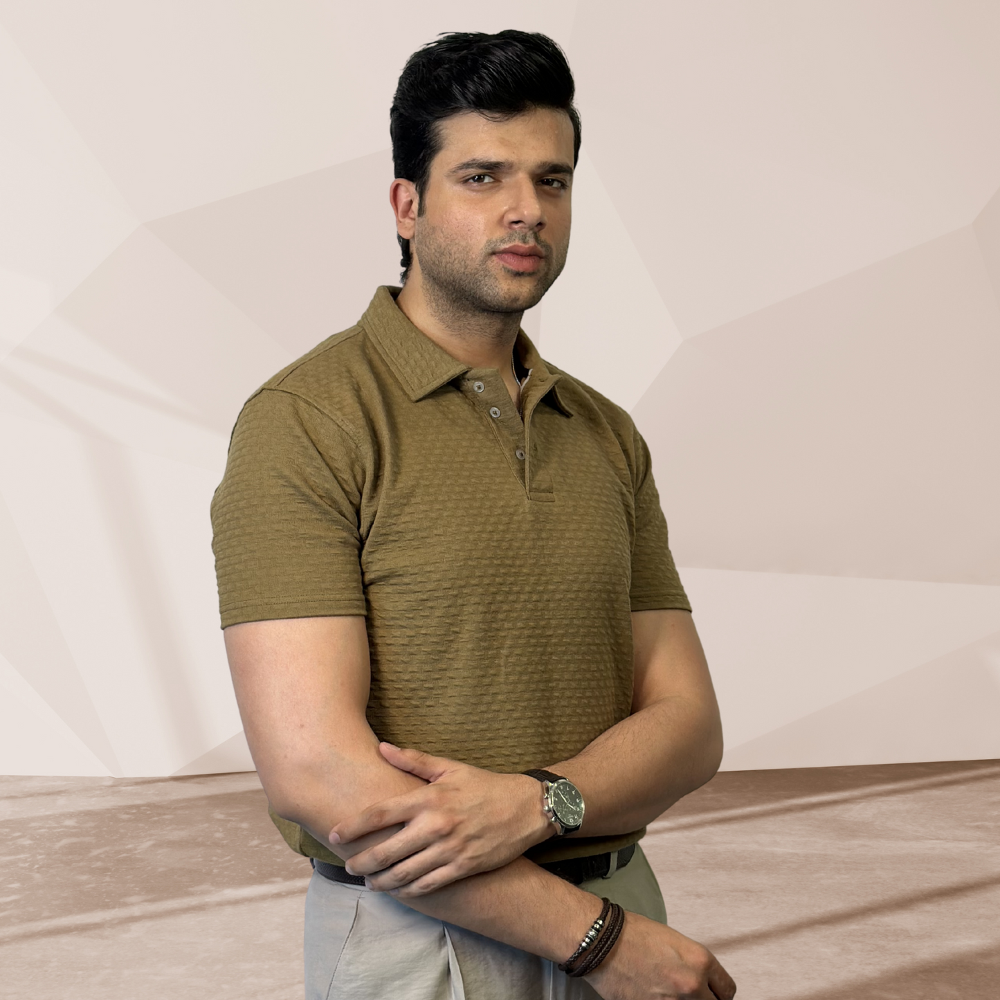 MEN'S MUSTARD KNITTED POLO