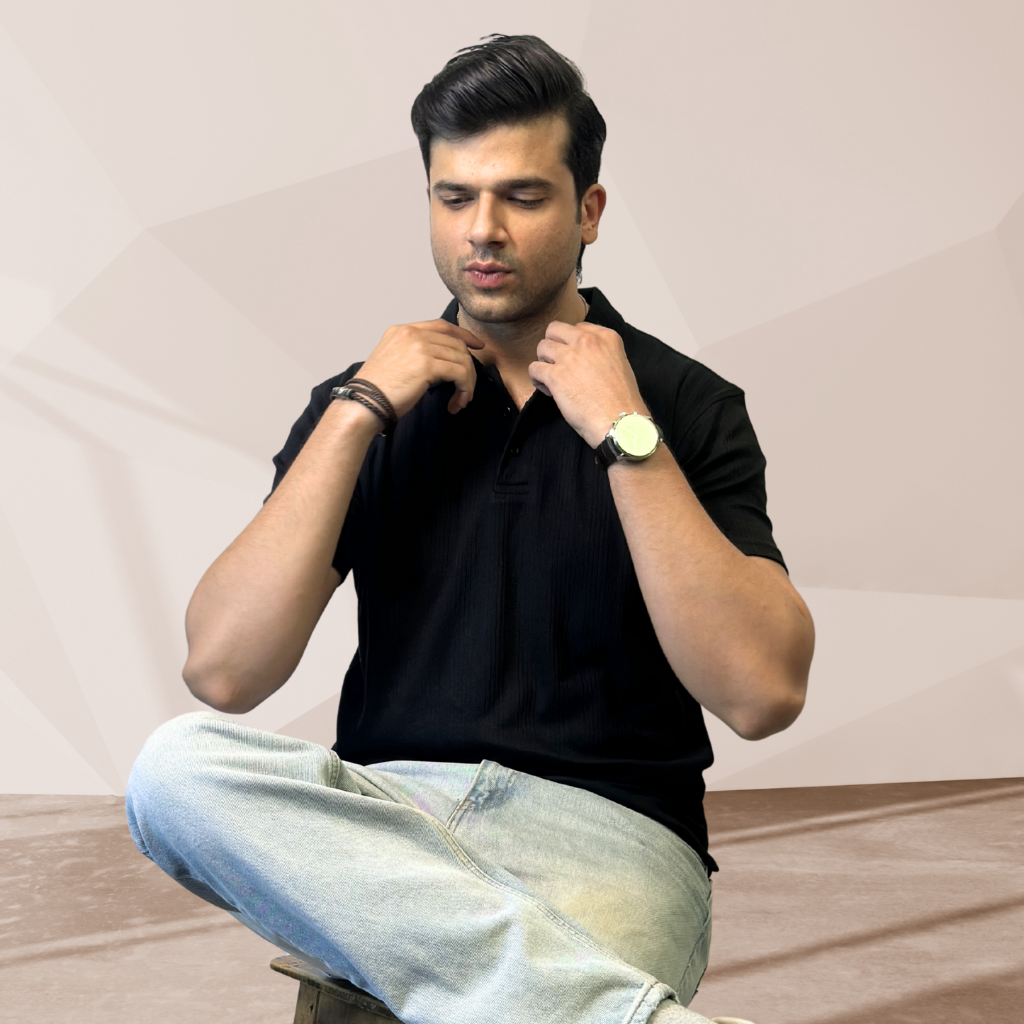 MEN'S BLACK KNITTED POLO