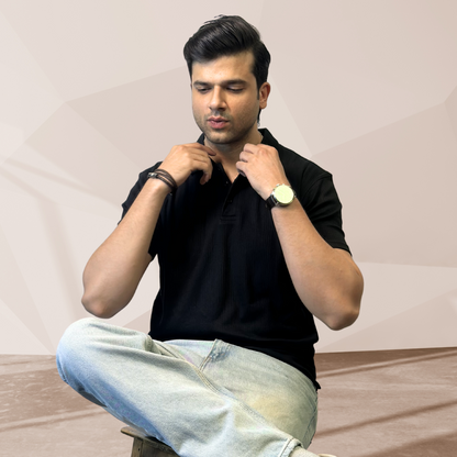 MEN'S BLACK KNITTED POLO