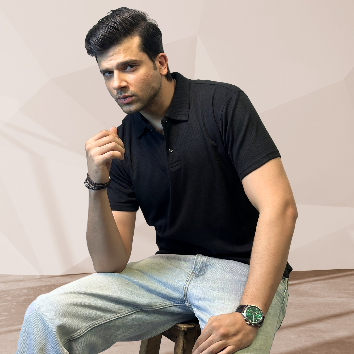 MEN'S BLACK KNITTED POLO
