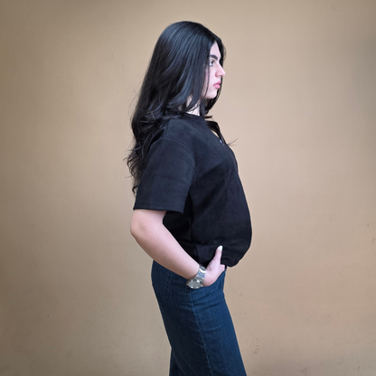 Suede Black Boxy Fit T-Shirt