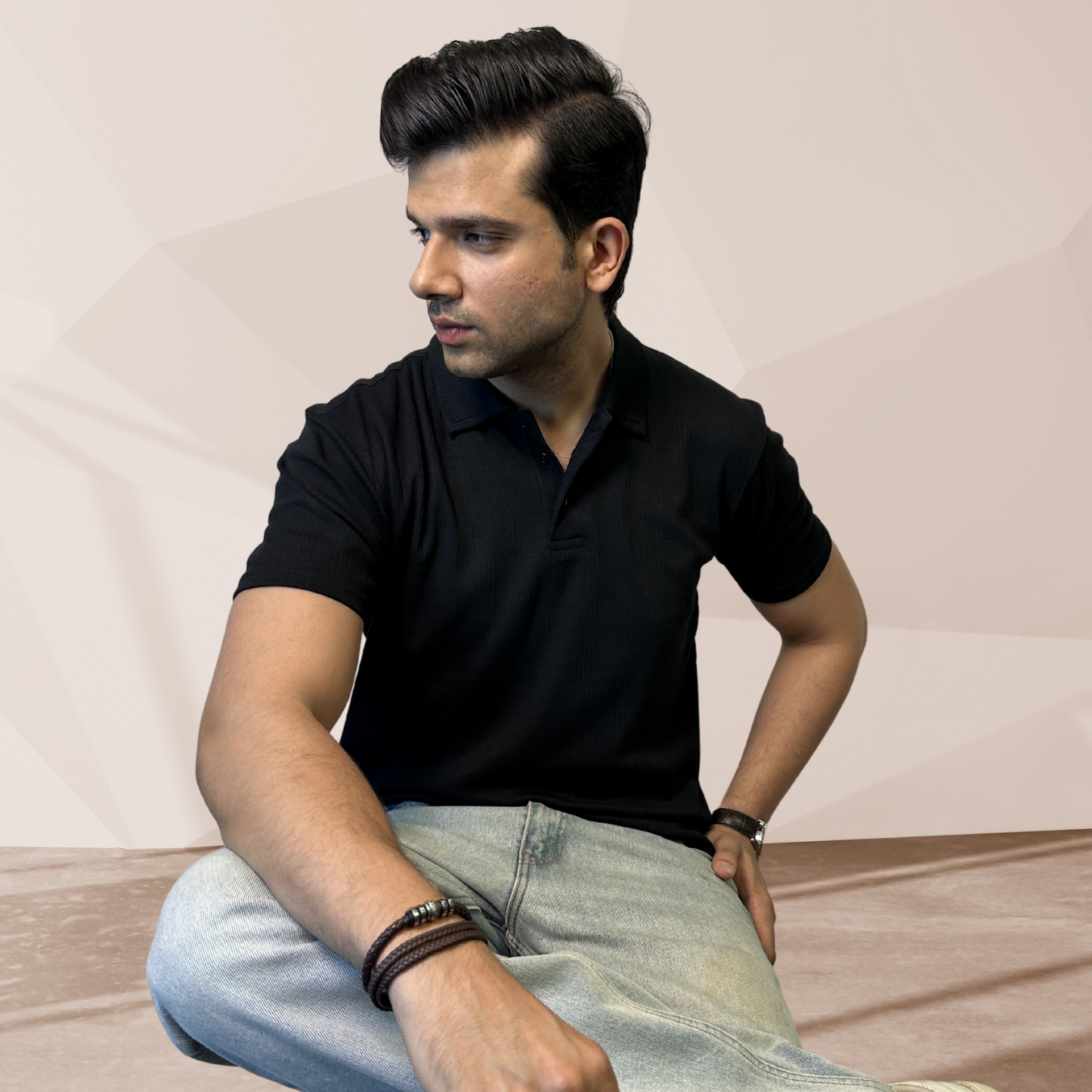 MEN'S BLACK KNITTED POLO