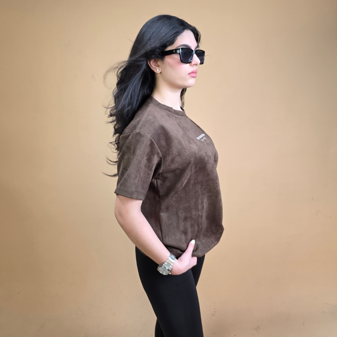 Suede Brown Boxy Fit T-Shirt
