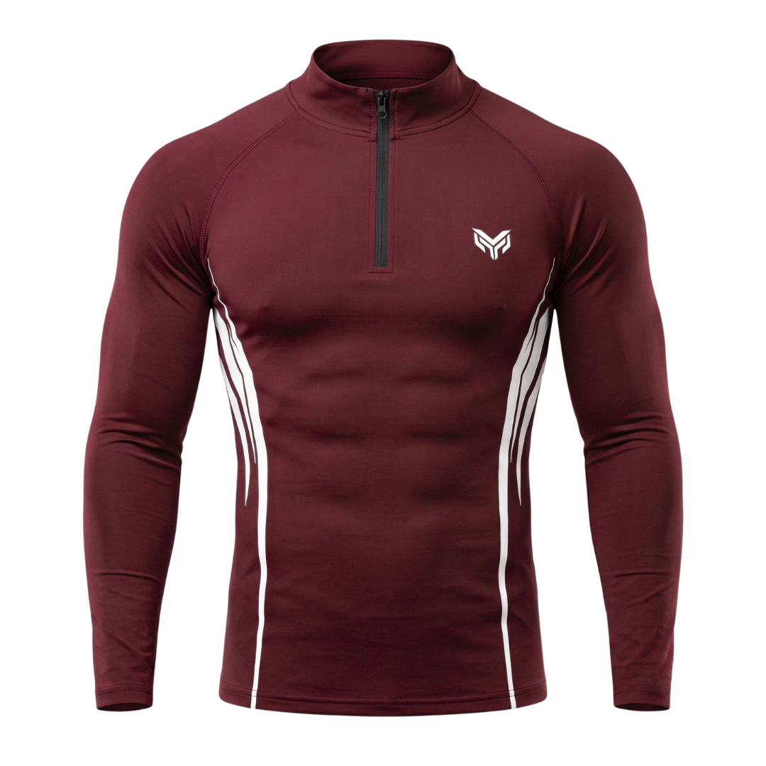 Montero Men's Quarter-Zip Compression Shirt – Maroon | Long Sleeve Activewear