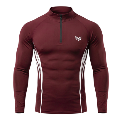 Montero Men's Quarter-Zip Compression Shirt – Maroon | Long Sleeve Activewear