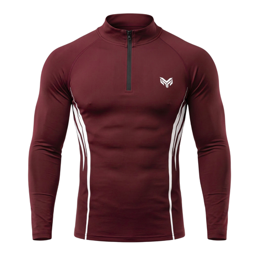 Montero Men's Quarter-Zip Compression Shirt – Maroon | Long Sleeve Activewear