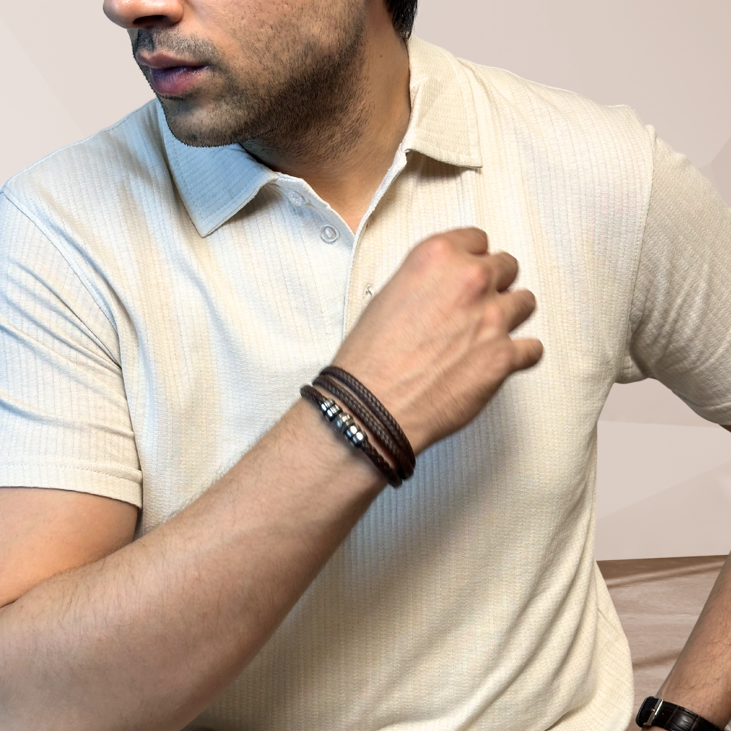 MEN'S BEIGE KNITTED POLO