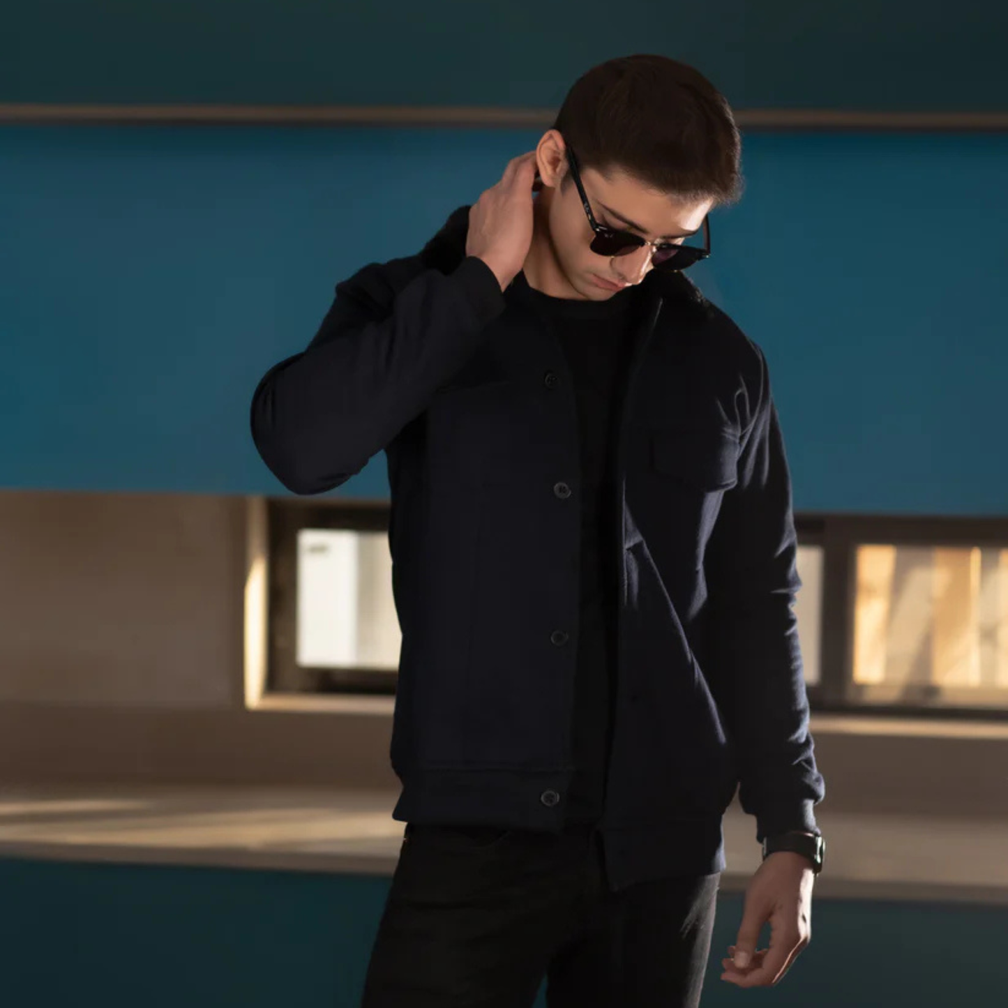 Classic Aviator Bomber Jacket with Faux Fur Collar - Navy Blue - THE MONTERO