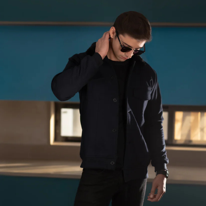 Classic Aviator Bomber Jacket with Faux Fur Collar - Navy Blue - THE MONTERO