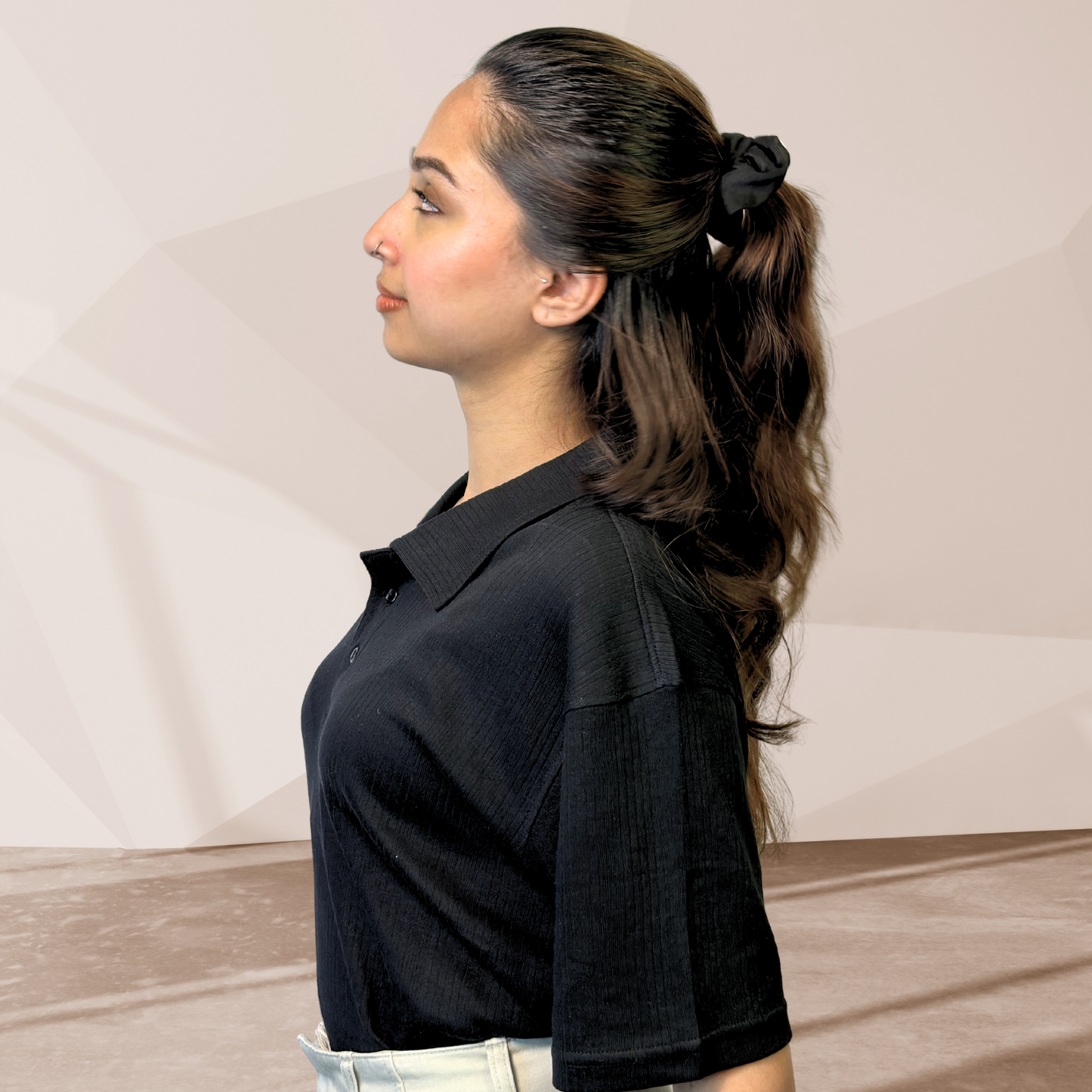 WOMEN'S BLACK KNITTED POLO