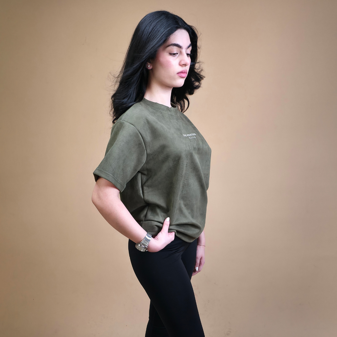 Suede Olive Boxy Fit T-Shirt
