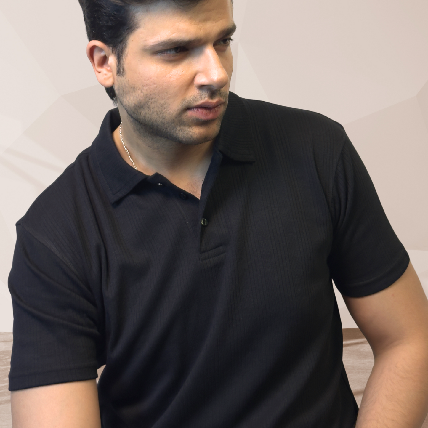 MEN'S BLACK KNITTED POLO