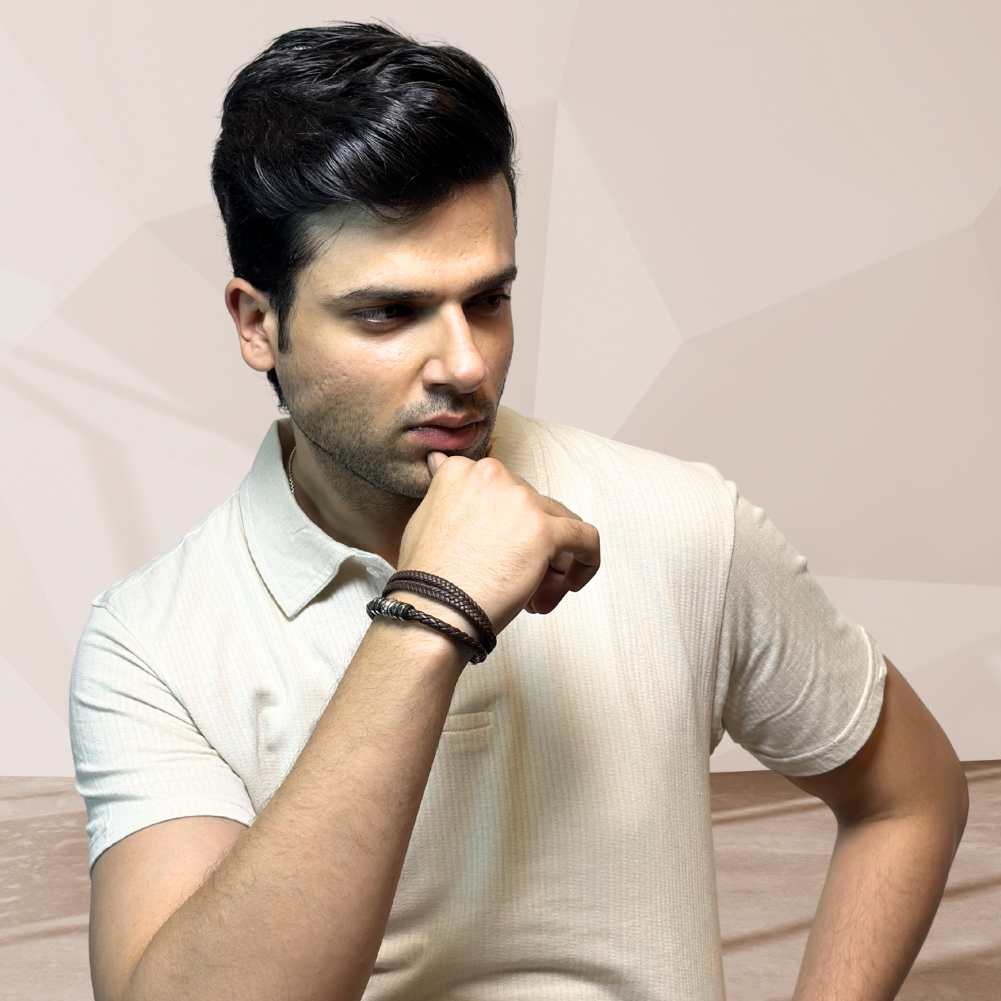 MEN'S BEIGE KNITTED POLO