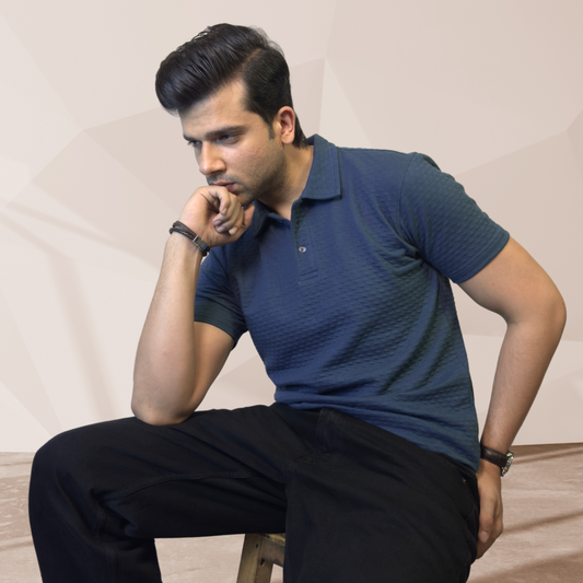 MEN'S BLUE KNITTED POLO