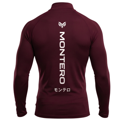 Montero Men's Quarter-Zip Compression Shirt – Maroon | Long Sleeve Activewear