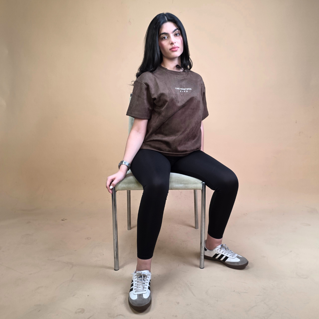 Suede Brown Boxy Fit T-Shirt