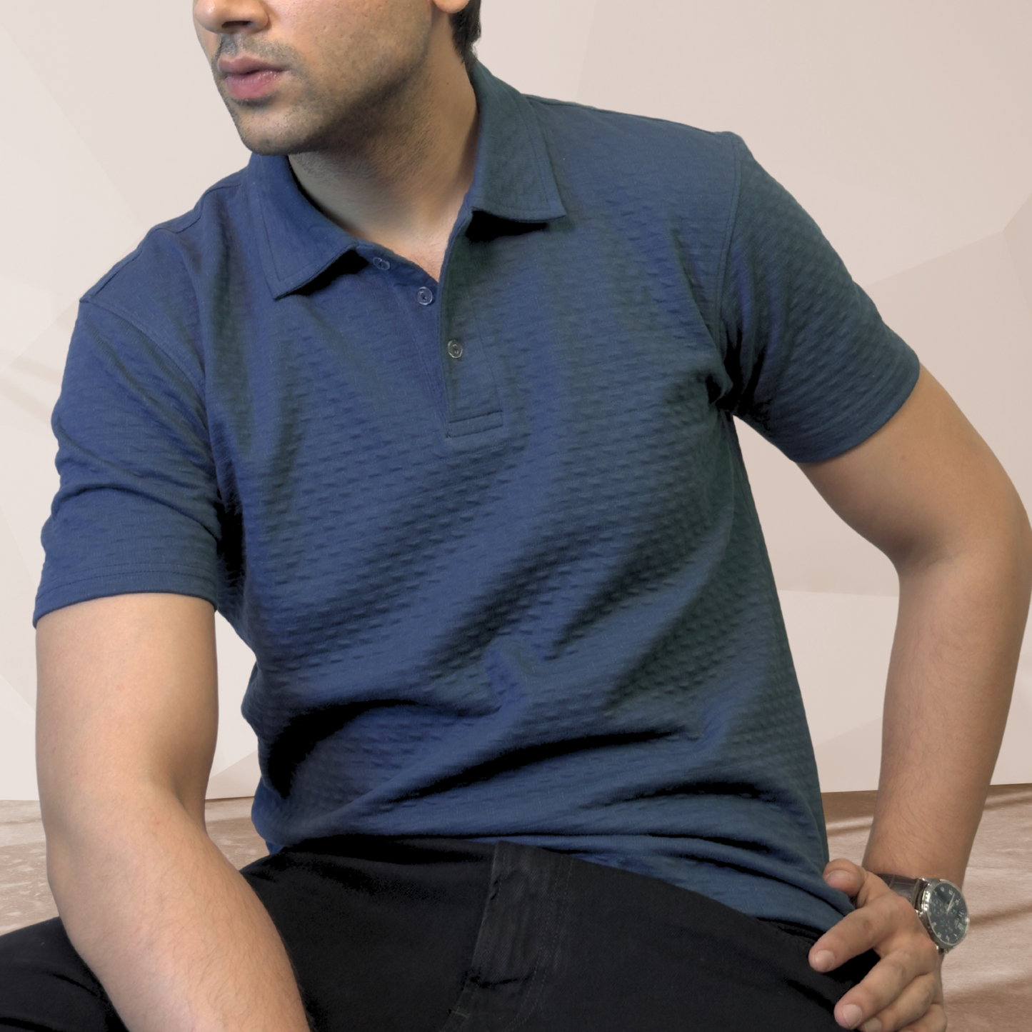 MEN'S BLUE KNITTED POLO