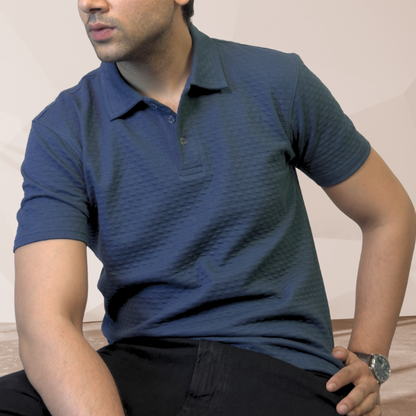 MEN'S BLUE KNITTED POLO