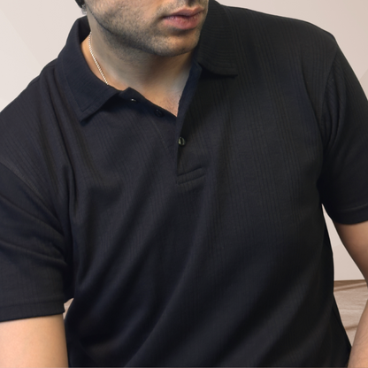MEN'S BLACK KNITTED POLO