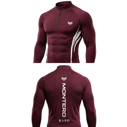 Montero Men's Quarter-Zip Compression Shirt – Maroon | Long Sleeve Activewear