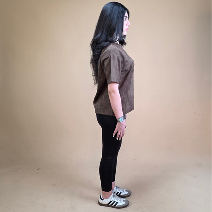 Suede Brown Boxy Fit T-Shirt