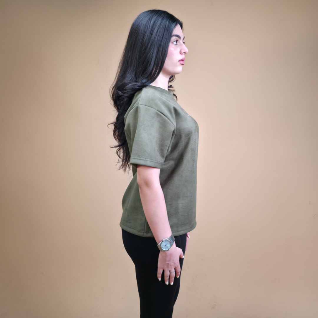 Suede Olive Boxy Fit T-Shirt