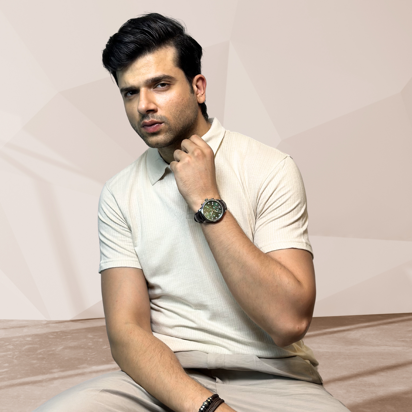 MEN'S BEIGE KNITTED POLO