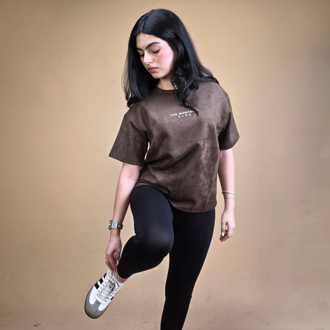 Suede Brown Boxy Fit T-Shirt
