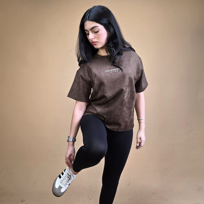 Suede Brown Boxy Fit T-Shirt